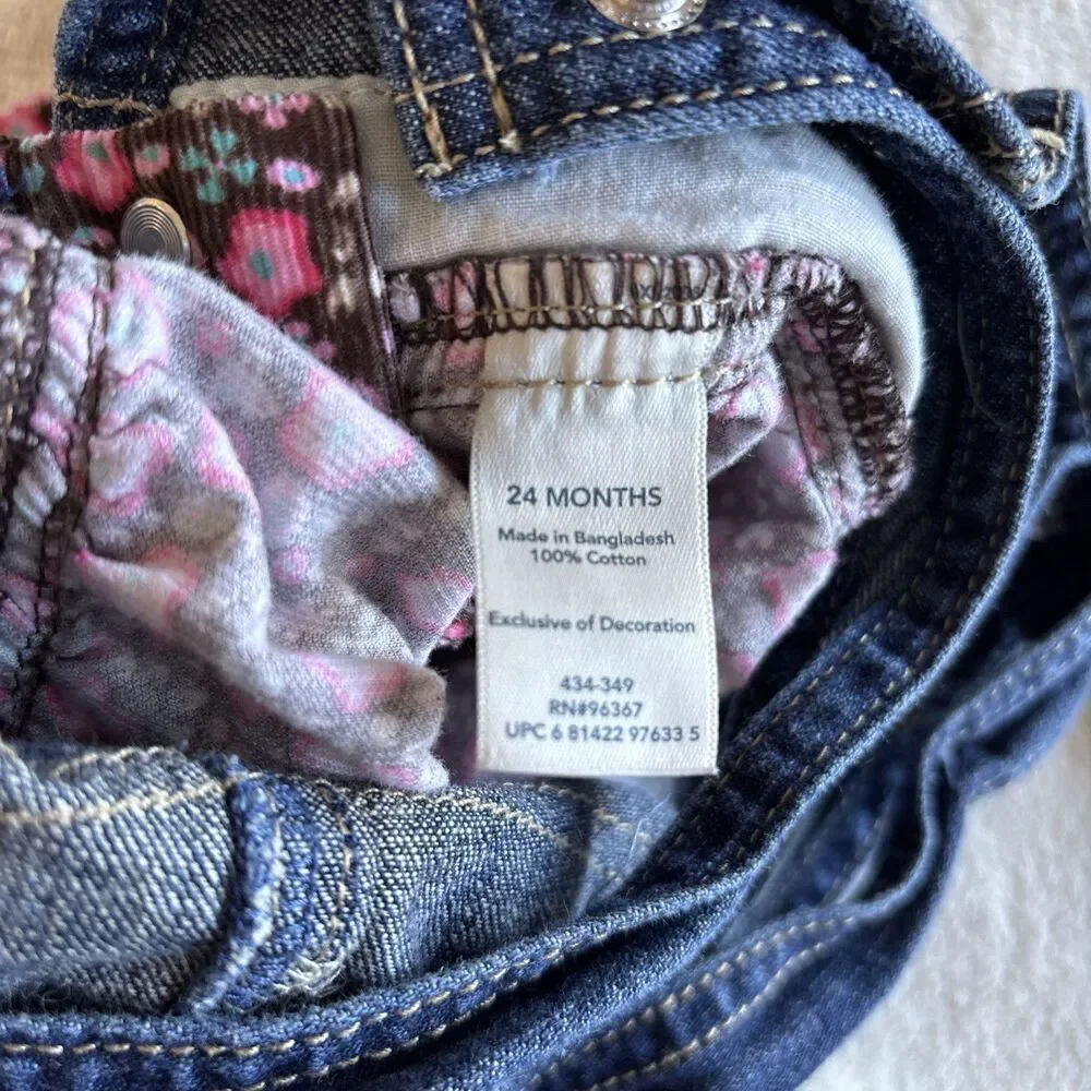 Oshkosh BGosh Jean Dress Pink Corduroy Vestbak Floral Overalls Jumper 24‎ M